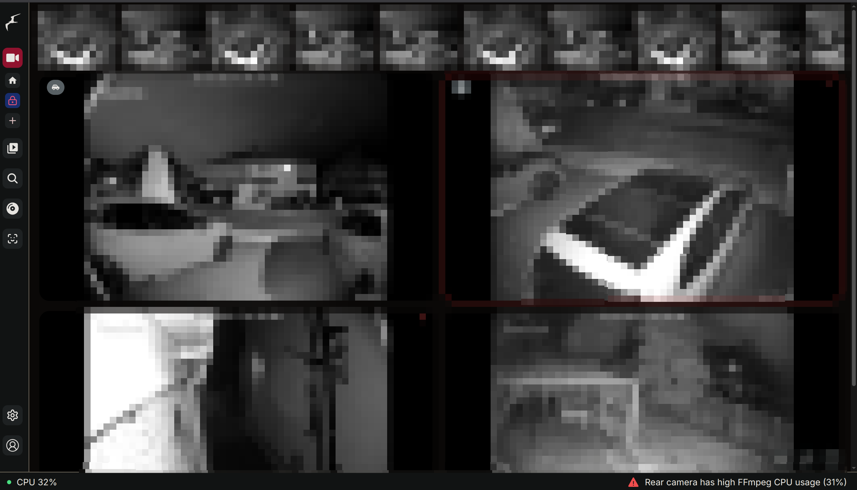 Frigate — 4 camera live view with AI detection